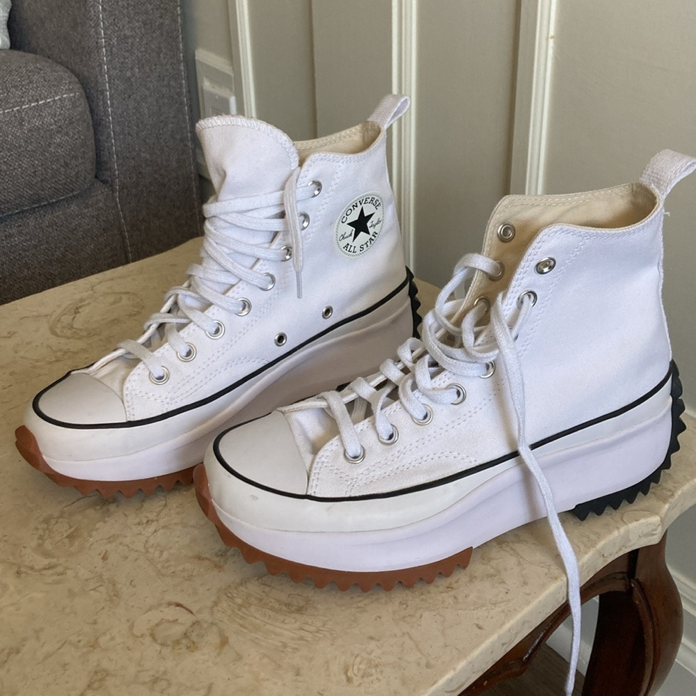 Converse White Platform Run Star Hike Sneakers with Gum & Black Soles